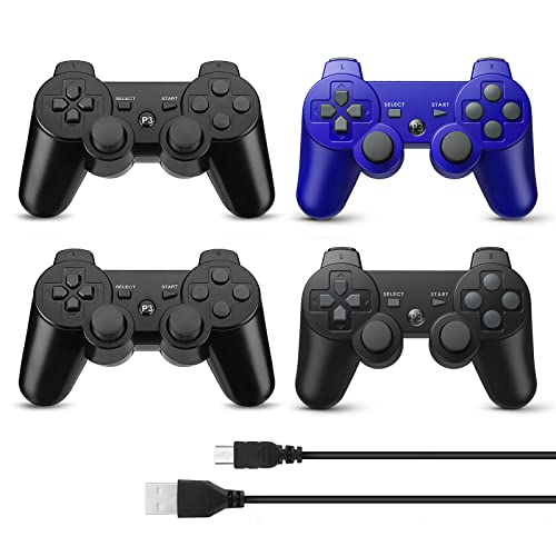 Powerextra Wireless Controller Compatible with PS-3, 2 Pack High Performance Gaming Controller with Upgraded Joystick for Play-Station 3