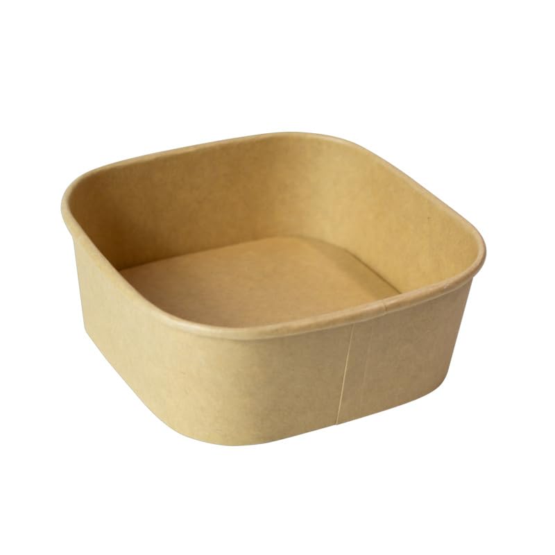PacknWood NVASE - 50Uds Ensaladera cuadrada Kraft 130×130 mm - 500 ml - Altura 50 mm - Multiusos para ensaladas, snacks y comida para llevar - NVS210PCAR500PPK