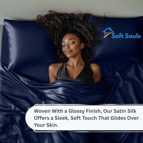 Image of SOFT SOULS Satin Silk Bedsheet with Pillow Covers Double Bed for Couples, Valentine's Day, Girlfriend, Boyfriend, Husband, Wife, or a Romantic Wedding First Night (Double Bed Sheet)