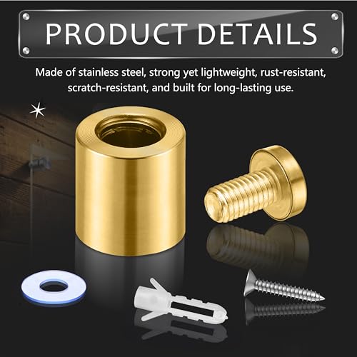 Image of Pelopy Sign Standoff Screws Advertising Screws Stainless Steel Wall Standoff Mounts Glass Acrylic Nail(3 /4 x 1 Inch,Gold,12 Pcs)