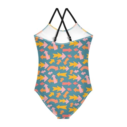 senya Girls Swimsuits One-Piece Swimwear Tie Bathing Suit Beach Summer Round Neck 7-8T Arrow Pattern2