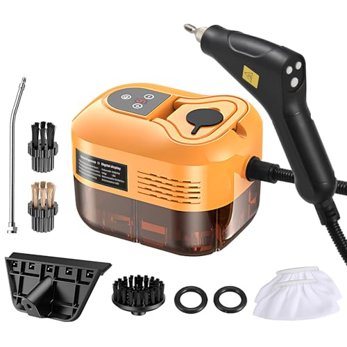 Irishom Limpiador a vapor portátil de 1500 W, nuevo control del mango mejorado, pantalla táctil, 6 niveles ajustables, depósito de agua de 1200 ml, vaporizador para limpieza profunda