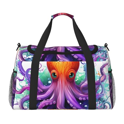 Colorful Octopus Travel Duffel Bag Lightweight Waterproof Carry On Tote Bag Foldable Weekender Overnight Bags Sport Gym Bag For Women Men