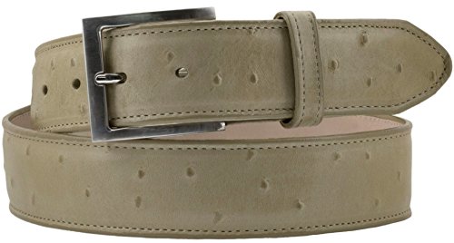 El Presidente Mens Sand Ostrich Quill Print Leather Western Cowboy Belt Silver Buckle