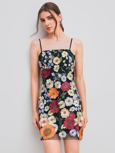 CIDER Mini Dress Floral Embroidery Jacquard Square Neck Sleeveless High Waist Party Club Vacation2