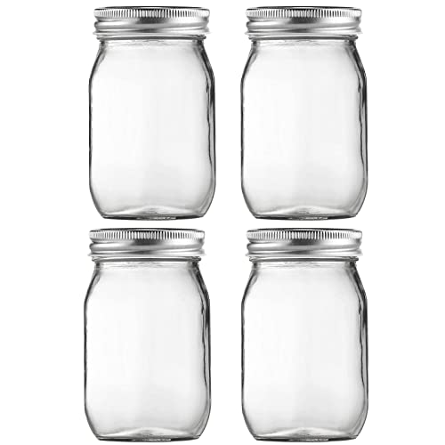 Image of BEWAVE Glass Mason Jars, 16oz Clear Glass Jars with Lids for Sealing, Regular Mouth Canning Jars for Food Storage, Snacks, Candies, DIY Projects, 4 Pack