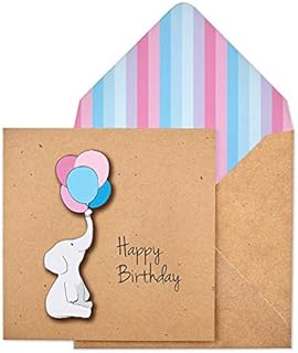 Tache Happy Birthday Elephant Handmade Greeting Card with Pink & Blue Stripes Envelope, TC130