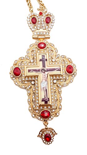 Nazareth Store Pectoral Cross Red Zircons Crystallized Christian Priest Bishop Crucifix Pendant Necklace 20" in Gift Box4