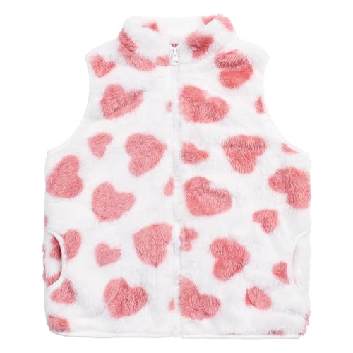 JESKIDS Girls' Boys Sherpa Fleece Vest Outwear Lightweight Solid Color Cute Jacket with Pockets 2-11 Years 6-7 Years Pink Heart