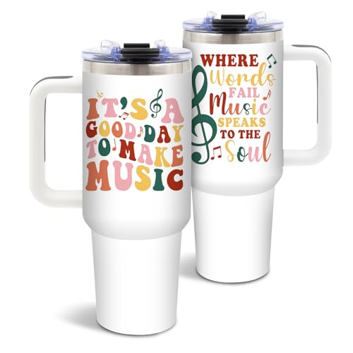 DUUV Music Lover Gifts for Christmas Thanksgiving, Teacher Tumbler for Musicians, Best Music Gifts for Women, Birthday Sound of Musicial Gift for Guitar Players, 40 Oz Tumbler with Handle, 1PCS