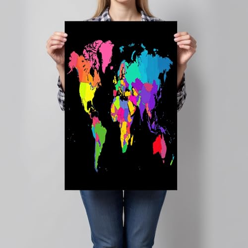 Carte du monde néon impression sur toile sans cadre 70x100 cm tableau mural design moderne