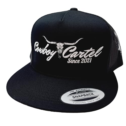 Cowboy Cartel Western Trucker Mesh Snapback Flat Bill Hat Cap Black Direct Embroidered