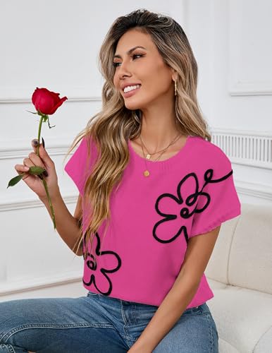 Image of Libsorge Womens Cute Flower Cap Sleeve Sweater Vest Spring 2025 Lightweight Ribbed Knit Crewneck Knit Top