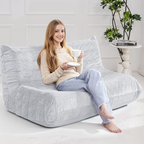 Image of Bean Bag Loveseat Chair Big Sofa Beanbag Chair for Adults Fireside Chair Bean Bag Lounger with Memory Foam Filled for Home,Apartment or Gaming Venue(LGY Plush)