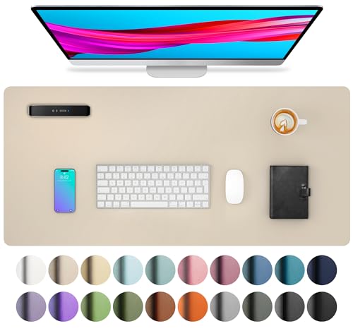 Aothia Non-Slip PU Leather Waterproof Laptop Desk Pad Protector, Blotter Mat, Writing and Mouse Pad for Office & Home, Beige, 23.6' x 13.7'
