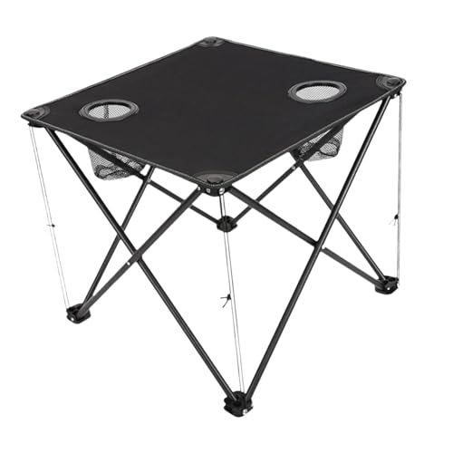 GUOOL キャンプ用折りたたみテーブル 折りたたみ式キャンプダイニングテーブル 19インチ x 19インチ カップホルダー付き 1〜2人用 パティオ ハイキング アウトドア キャンプ BBQ, 黒