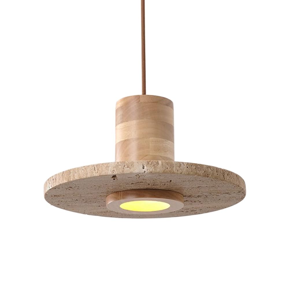 LYMSXAZOU Travertine Pendant Lamp Natural Stone LED Hanging Light Wood Ceiling Lamps 5W 3000K Lighting for Kitchen Island Dining Room Cafe bar(Walnut Color)