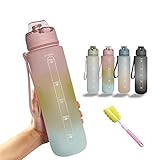 botella cristal gimnasio [Materiales de alta calidad] - Está hecho de material de PC importado de alta calidad de grado alimenticio, que es seguro y saludable y libre de BPA. La transmisión, refracción y resistencia a la abrasión son muy buenas. Su cuerpo es transparente y transparente como el cristal, su voz es nítida y crujiente como una campana plateada, sus paredes son lisas y resbaladizas como la seda. Fácil de limpiar, uso prolongado, no se decolora, transparente como nuevo.