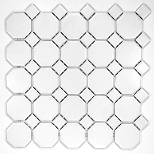 Squarefeet Depot Retro White Octagon Porcelain Floor And Wall Mosaic Tile, 11.5" X 11.5", Matte #TOP21