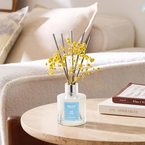 Image of Airkeep Reed Diffuser Set,3.38 fl oz (100 ml) - Lime Basil Oil Diffusers with 8 Reed Sticks, Home Fragrance Reed Diffuser for Bathroom Shelf Decor