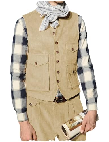 Men's Corduroy Suit 2 Piece Vest and Pants Set Wedding Groomsmen Slim Fit Retro Formal Prom Tuxedo