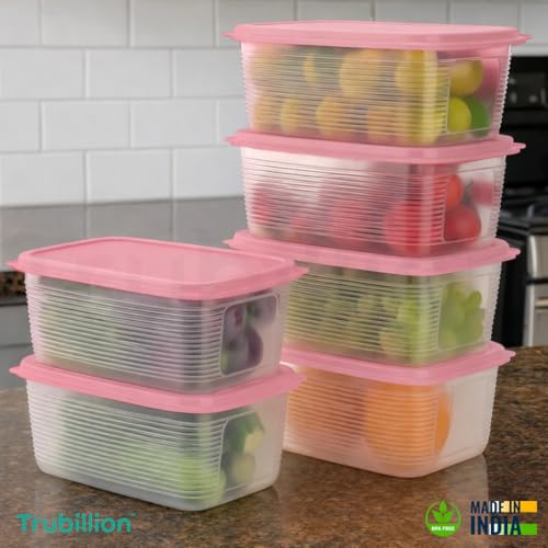 Image of PureChill Set of 6 Fridge Storage Containers 1800ml BPA Free Food Grade Plastic Stackable Transparent Boxes Freezer Safe for Vegetables Fruits Snacks Kitchen Made in India