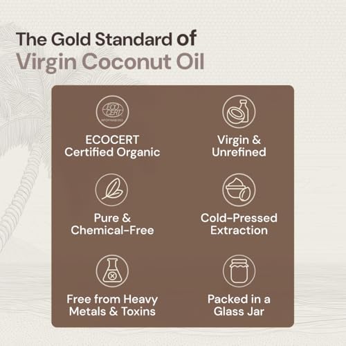 Image of Maharishi Ayurveda Organic Certified Virgin Coconut Oil | Cold-Pressed, Unrefined & Chemical-Free | For Cooking, Skin & Hair Nourishment | 500 ml (Glass Jar) Pack of 2