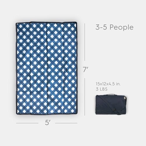 Image of Little Unicorn 5'x7' Outdoor Family Picnic & Beach Blanket | Durable & Water-Resistant Fabric | Compact Fold & Easily Wipes Clean | Zipper Pocket (Navy Plaid)