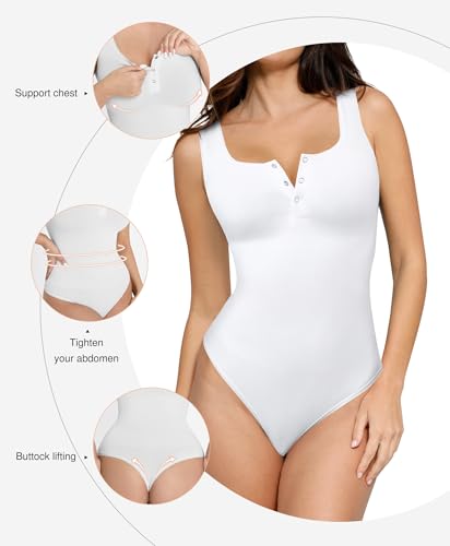 Image of Popilush Bodysuits for Women Tummy Control Body Suits Thong Summer Outfits | Corset Tops Shapewear Henley Shirts Tank Top for Country Concert Going Out Date Night, Comfort All Day