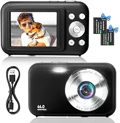 Câmera digital compacta FHD 1080P 44MP com SD de 32 GB, câmera infantil HD câmera digital compacta barata - azul