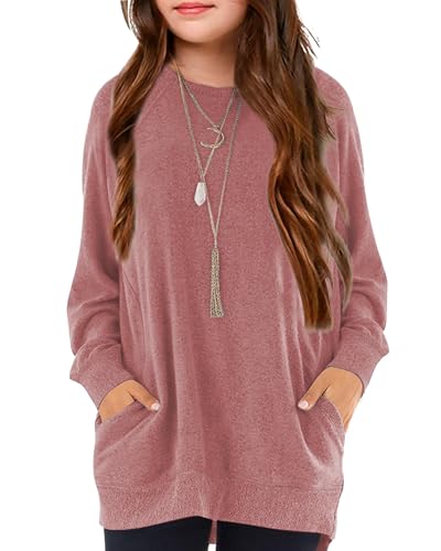 Image of Girls Shirts for 6-13 Years Long Sleeve Crewneck Tops with Pockets