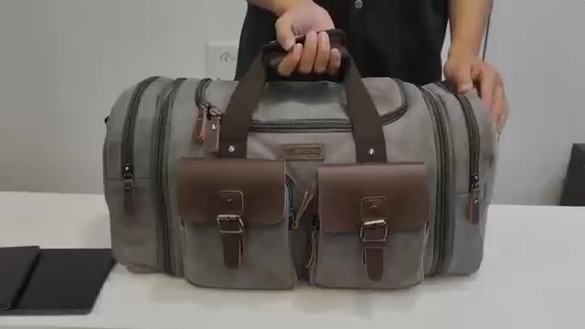 SHOWKOO 60L Expandable Canvas Duffle Bag - Vintage Weekender Travel Bag For Men, Khaki