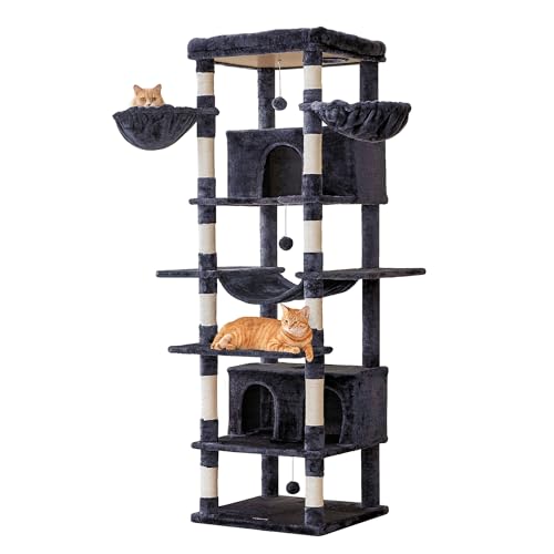 Mwpo キャットタワー 多頭飼い 猫タワー 猫用品 据え置き 大型猫 爪とぎ ハンモック 猫ハウス おもちゃ おしゃれ 室内 人気 運動不足 197cm ダークグレー 871C