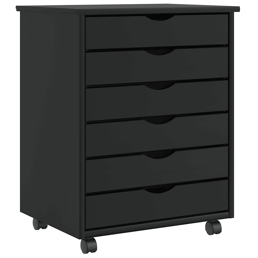 vidaXL Rolling Cabinet with Drawers "MOSS" Black Solid Wood Pine