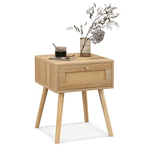 RELAX4LIFE Nachttisch mit Schublade, Beistelltisch mit Rattan-Design,...