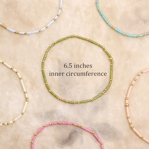 Gold Seed Beaded Bracelets Set for Women, Boho Handmade Friendship Stretch Summer Beach Jewelry Gift.3