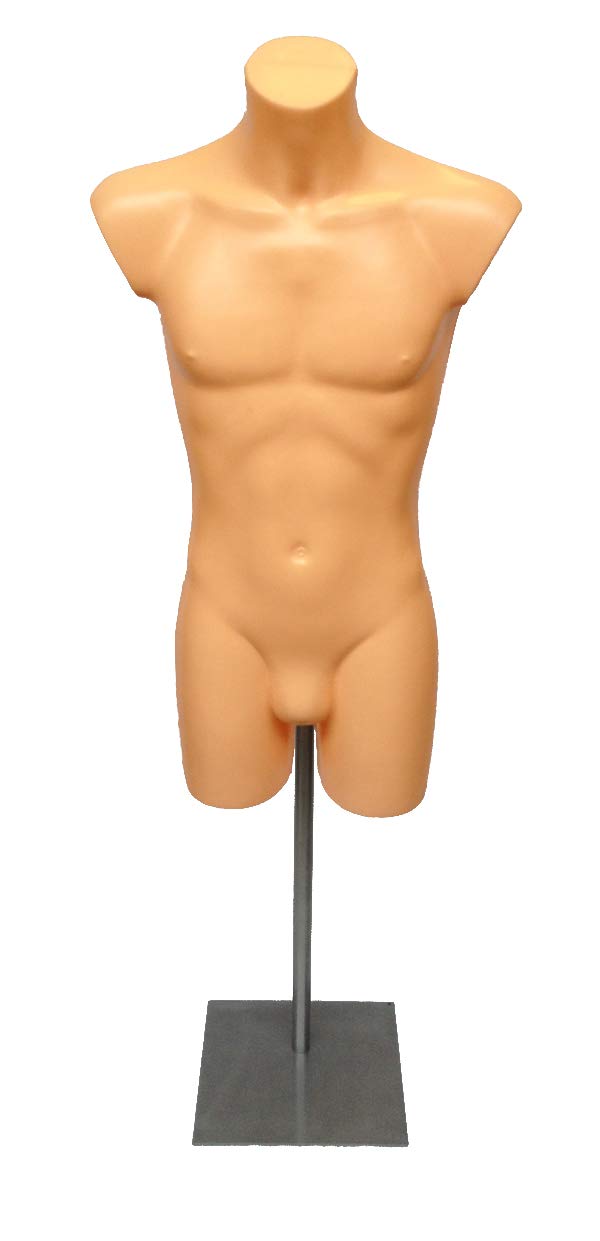 Cream / Fleshtone Male Sportswear Mannequin Display Bust for Clothing Swimwear Fashion and Shopfittings Supplied With Metal Floor Stand