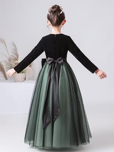 dideyttawl Long Pageant Dresses Girls Formal Dresses Size 4-16 Long Sleeves Tulle Velvet Round Neckline Flower Girl Dress3