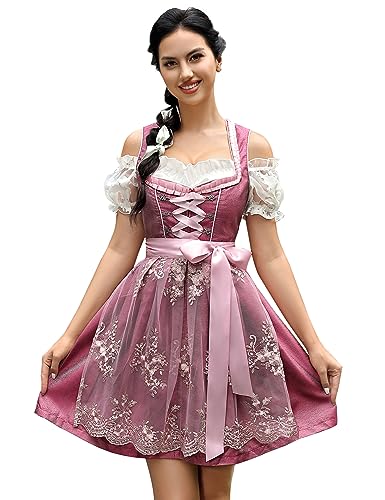 KOJOOIN Dirndl Damen Kurz Trachtenkleid 3tlg. Midi Dirndl für Oktoberfest...