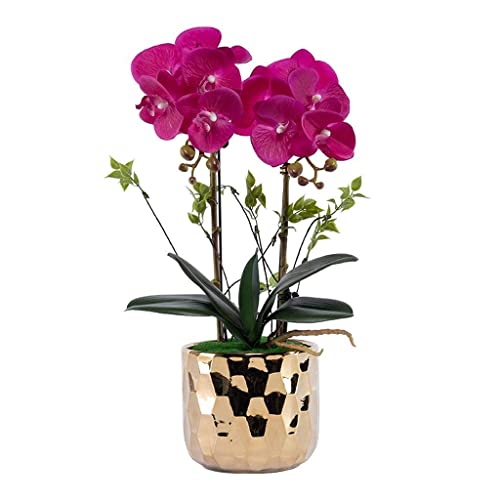 Juego de flores artificiales, flores artificiales Phalaenopsis con maceta, orquídea artificial grande en jarrón, flores falsas para arreglos de sala de estar, decoración hermosa fl, E (C