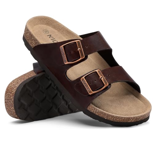 Image of KIDMI Unisex Summer Sandals Arch Support Cork Footbed Slide Sandals with Double Adjustable Buckle for Women Men