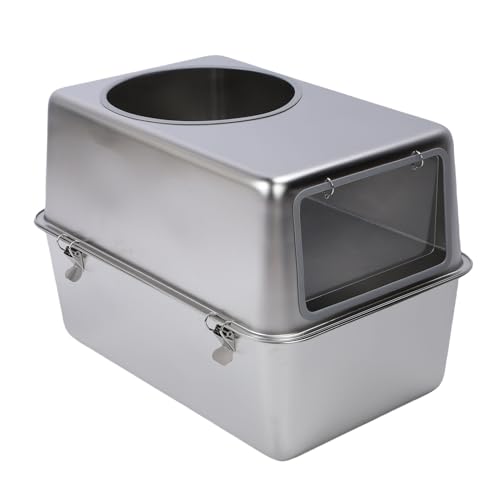 Generic Stainless Steel Cat Litter Box with Lid Enclosed Metal Litter Box with Scoop Elevated Side Walls Odor Control Anti Leakage Cat Toilet for Home Easy to Clean