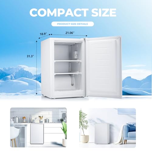 Image of Electactic 3.2 Cu.ft Small Freezer, Mini Upright Freezer with Adjustable Thermostat, Removable Shelves, Reversible Single Door, for Bedroom /Home /Dorms /Apartment (White)