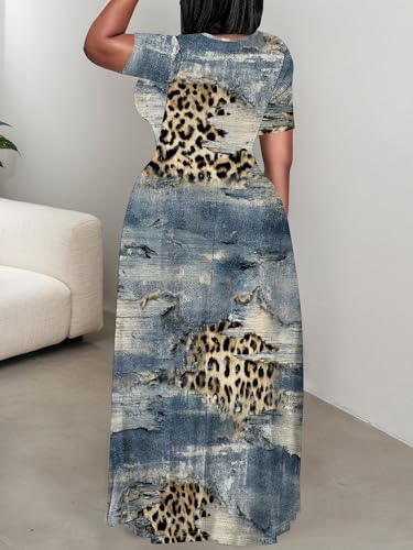 Image of PinkPatty Women's Plus Size Maxi Dresses Short Sleeve Sundress Summer T-Shirt Beach Long Dress with Pockets
