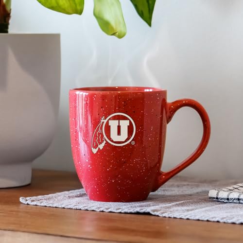 Image of Rico Industries NCAA Utah Utes Red Personalized 16 oz Team Color Laser Engraved Speckled Ceramic Coffee Mug