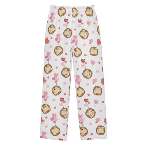 Hedgehog Love Heart Balloon Boys Long Pants Soft Trousers Elastic Waist Kids Lounge Bottoms with Pockets S-XL