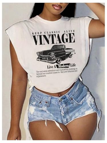 Women's Plus Size Letter Car Graphic Tees Short Sleeve Crew Neck Crop Tops Summer T Shirt4