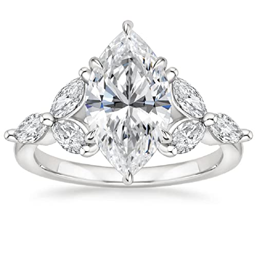 Mois 4Ct Marquise Cut Vvs1 Colorless Moissanite Engagement Ring Wedding Band Gold Silver Eternity Solitaire Halo Vintage Antique Anniversary Promise Gift Versailles Diamond Engagement Rings (5) #TOP14