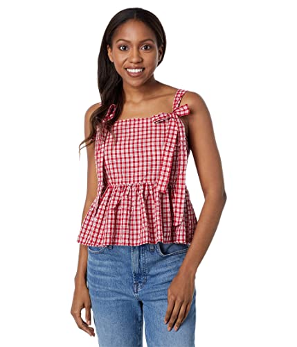 Madewell Rosalie Tie-Strap Top in Seersucker Check Bandana Red 2XS