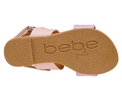 Image of bebe Girl's Sparkly and Strappy Glitter Leatherette Flat Sandals with Adjustable Strap (Toddler /Little Kid)
